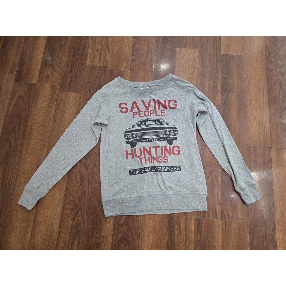 Supernatural Juniors Grey Reversible Sweatshirt Saving People Hunting Things